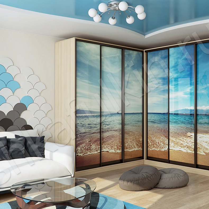 Угловой шкаф-купе Море Цветной Современный 6и створчатые Гостиная Для вещей