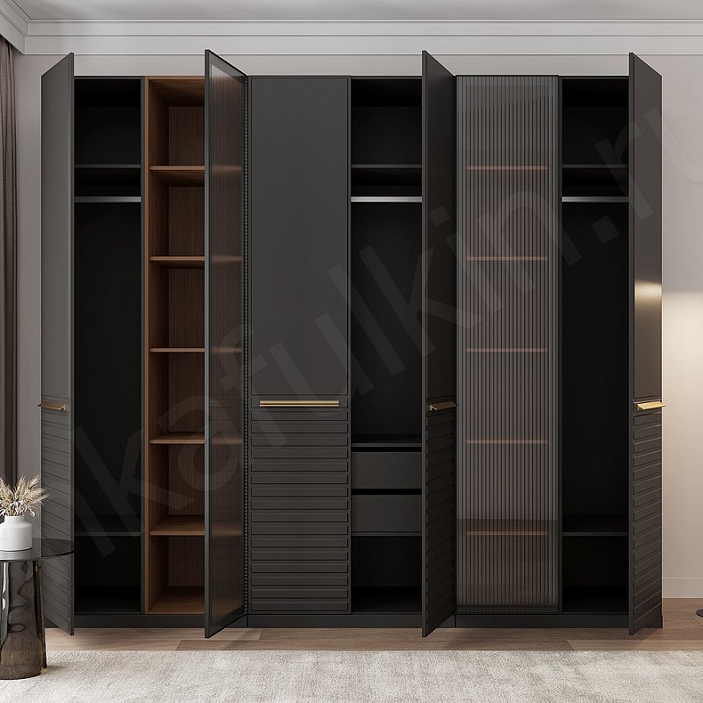 Изображение Шкаф Бургунди Черный Цветной Красный Темные Модерн 6и створчатые Гостиная Для декора Для вещей 9