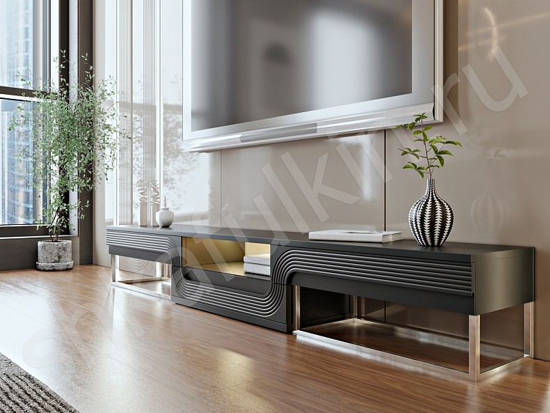 Изображение цвета Тумба напольная Дзен Black Черный Темные Минимализм 3х створчатые Спальня Для книг Для декора Под ТВ