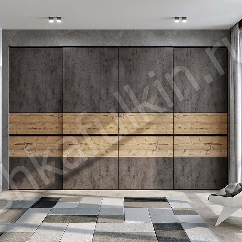 Изображение Шкаф-купе Чикаго Древесный Темные Серый Современный 4х створчатые Гостиная Для вещей 1