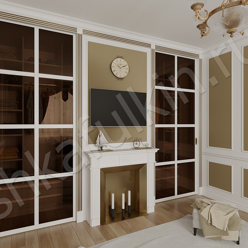 Изображение Шкаф-купе Маэстро Светлые Белый Классика 4х створчатые Гардеробная Для вещей 4