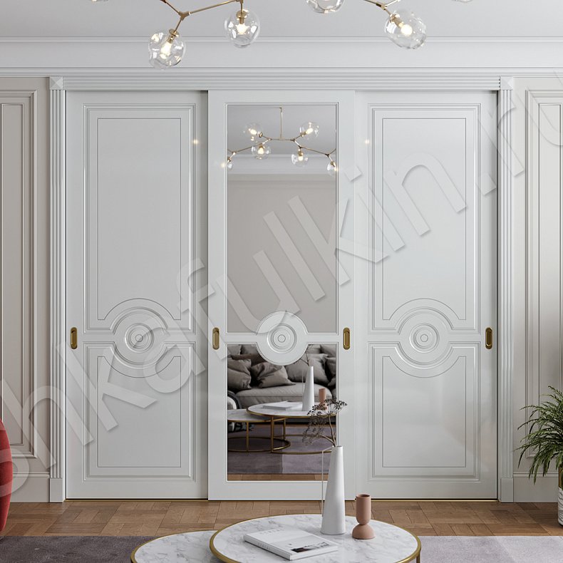 Изображение Шкаф-купе Монро Белый Светлые Серый Классика 3х створчатые Гостиная Для вещей 1