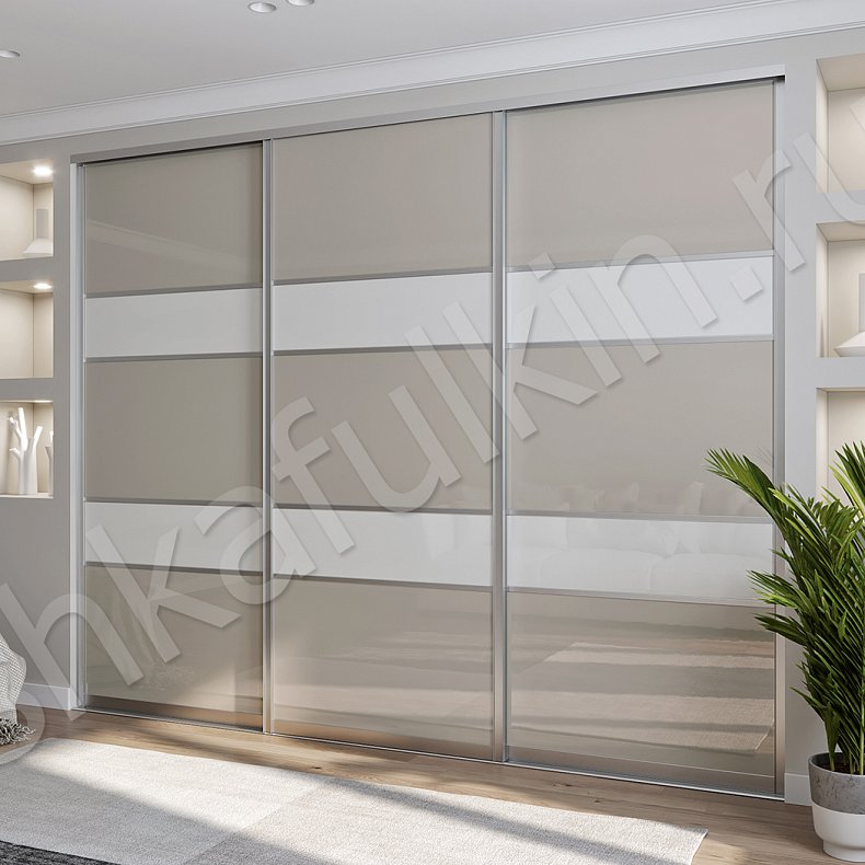 Изображение Шкаф-купе Соло Коричневый Светлые Серый Современный 3х створчатые Гостиная Для вещей 9