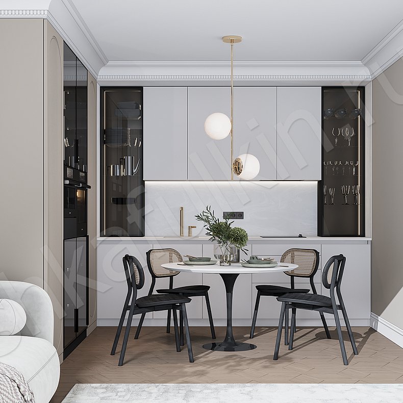 Кухня Скаволлини Белый Коричневый Светлые Неоклассика   Для декора Для посуды 1