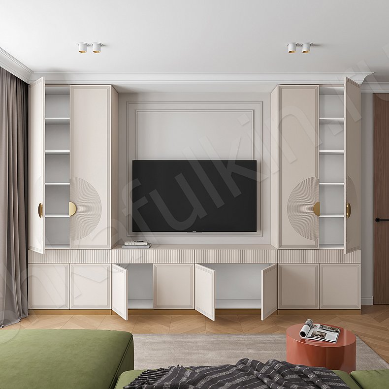 Изображение Шкаф Ришелье Коричневый Светлые Неоклассика 2х створчатые Гостиная Для книг Для декора Под ТВ 5