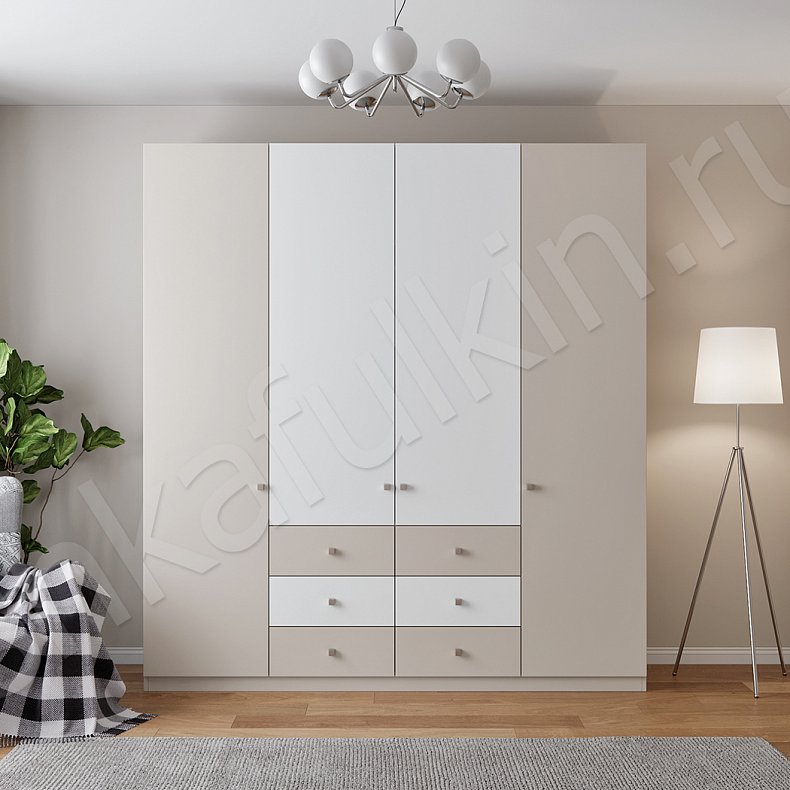 Изображение Шкаф Джерри Темные Светлые Коричневый Черный Белый Скандинавский 4х створчатые Гостиная Для вещей Для белья 3