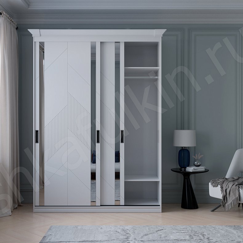 Изображение Шкаф-купе Хадсон Белый Классика 2х створчатые Гостиная Для вещей 4