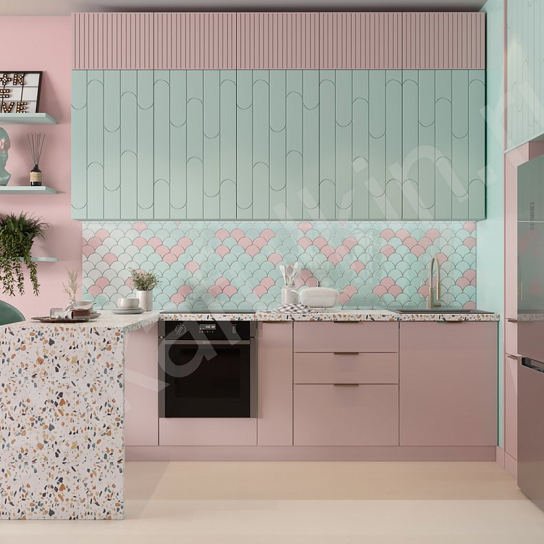 Изображение Кухня Бенамур Светлые Розовый Цветной Современный Для посуды 2