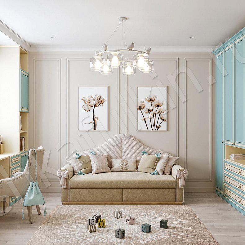 Изображение Детская Лора Белый Цветной Розовый Светлые Зеленый Классика 4х створчатые Детская Для книг Под ТВ Для вещей 15