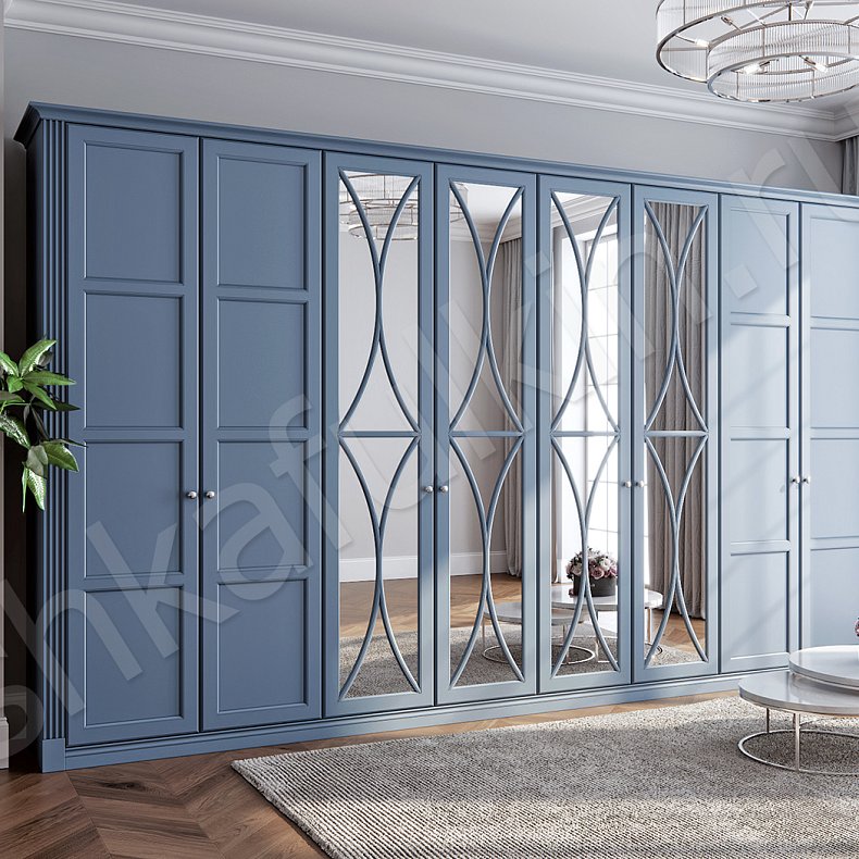 Шкаф Люсия Белый Цветной Синий Светлые Неоклассика 6и створчатые Гостиная Для белья