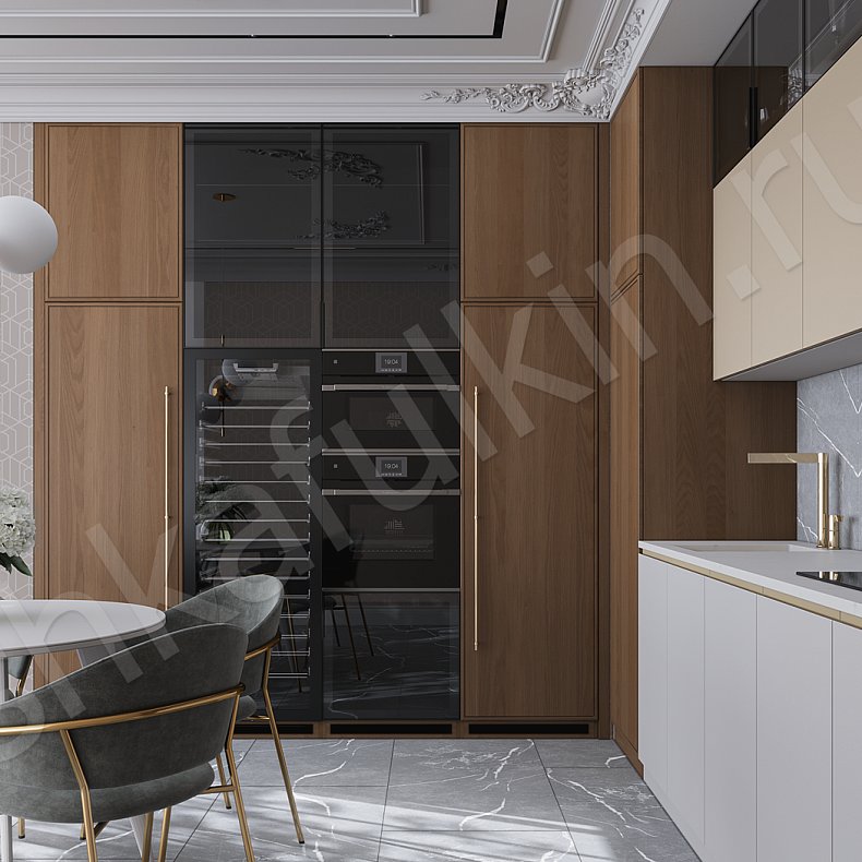 Изображение Кухня Сальери Темные Коричневый Древесный Белый Современный   Для посуды Для декора 2