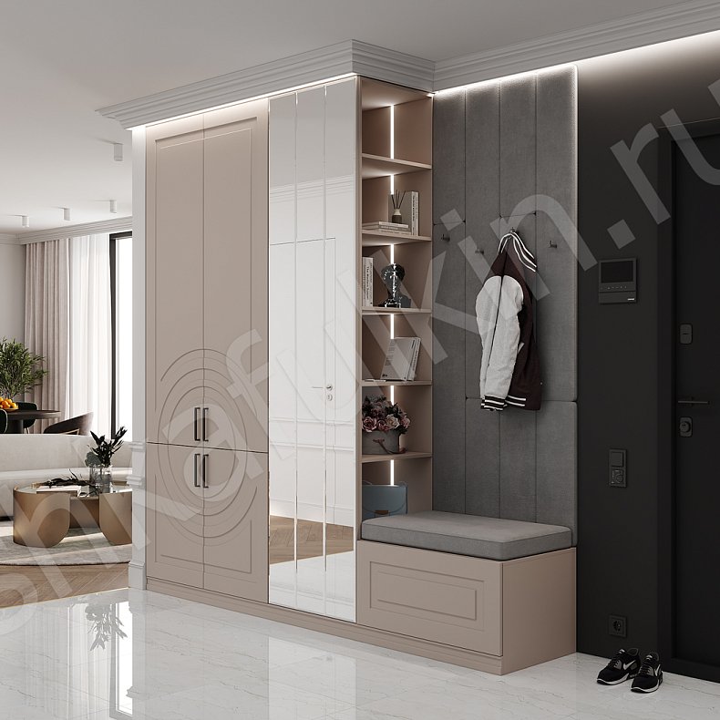 Прихожая Линдор Белый Коричневый Светлые Неоклассика 2х створчатые Прихожая Для вещей 1