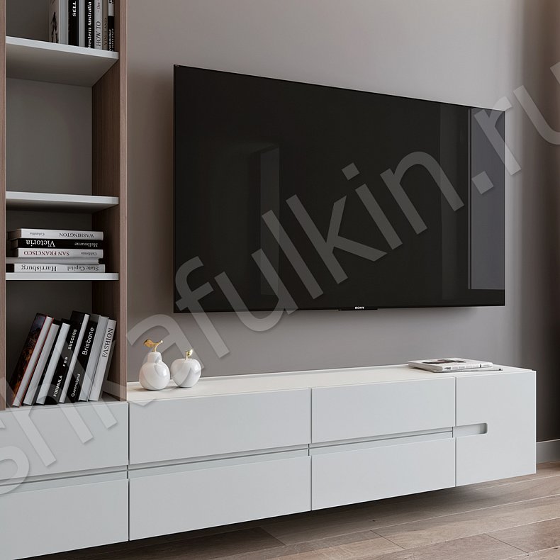 Изображение Стенка Дакота Белый Черный Древесный Светлые Темные Современный Гостиная Для книг Под ТВ 5