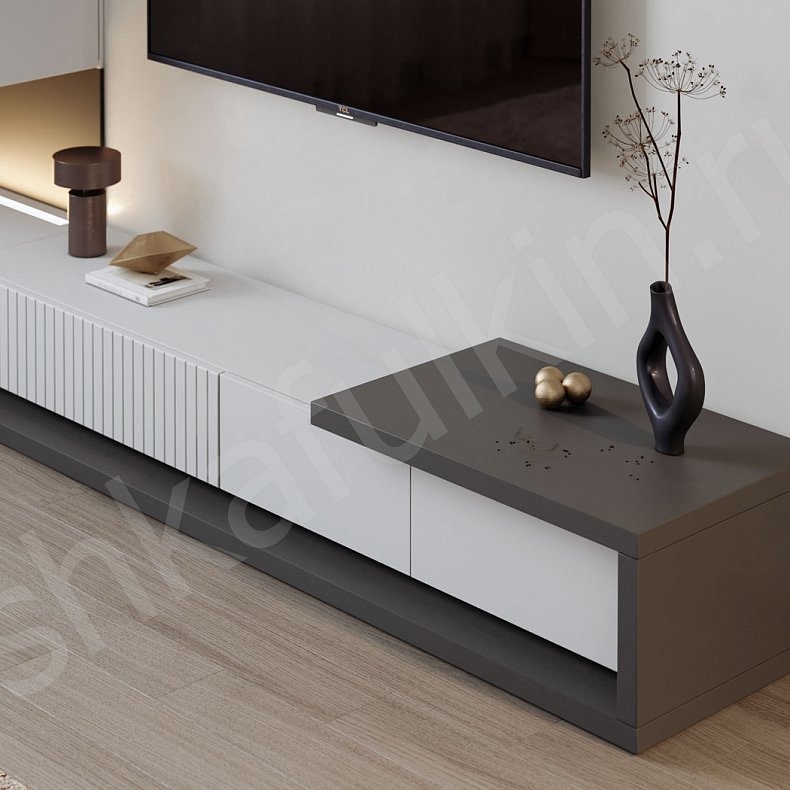 Изображение Стенка Фигаро Белый Черный Светлые Темные Современный 2х створчатые Гостиная Под ТВ 10