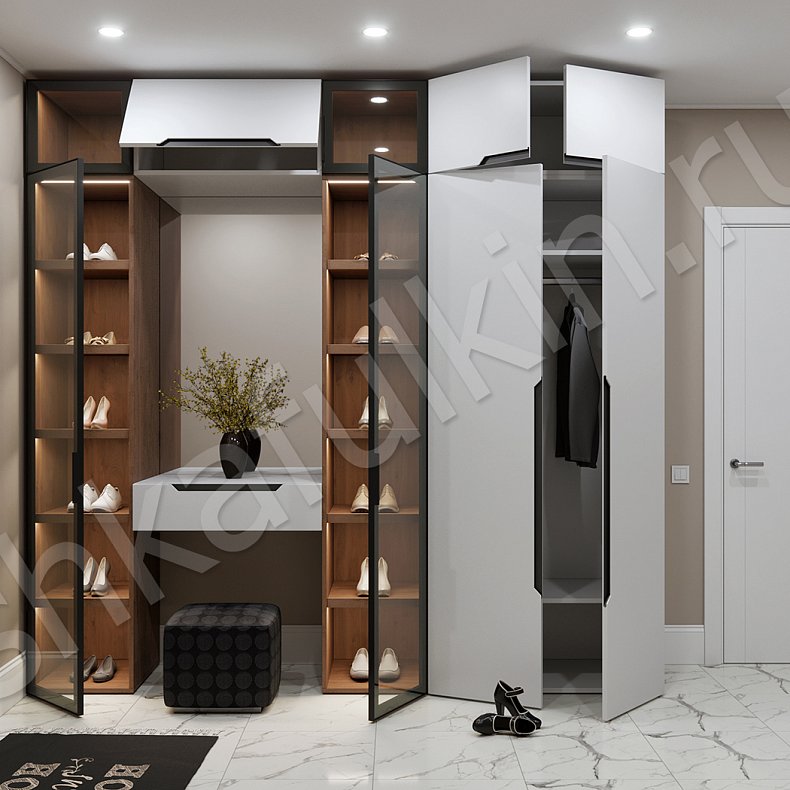 Изображение Прихожая-витрина Аттик Белый Светлые Минимализм 4х створчатые Прихожая Для вещей 5