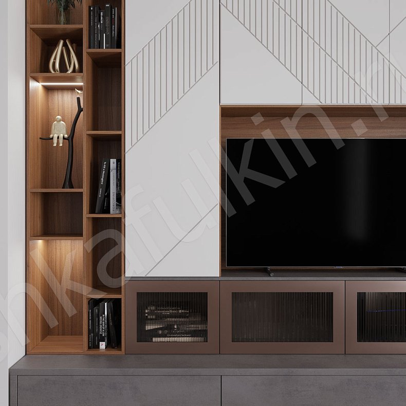 Изображение Стенка Мирра Светлые Белый Древесный Серый Современный Гостиная Для книг Для декора Под ТВ 3