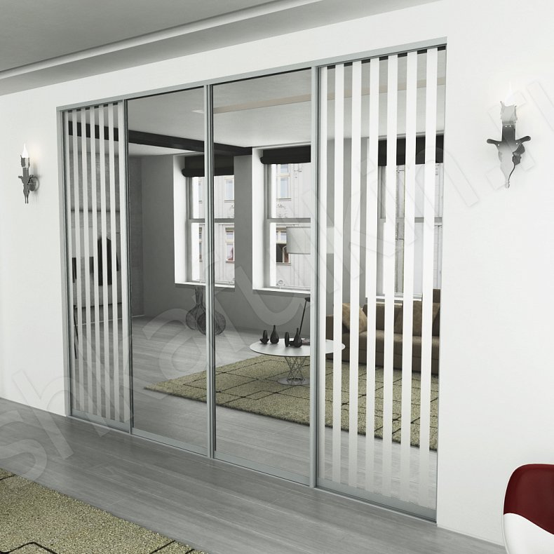 Встроенный шкаф-купе Зебра Серый Светлые Модерн 4х створчатые Гостиная Для вещей 2