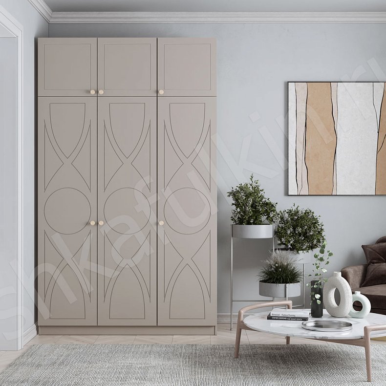 Изображение Шкаф Ализе Коричневый Светлые Неоклассика 3х створчатые Гостиная Для вещей 5