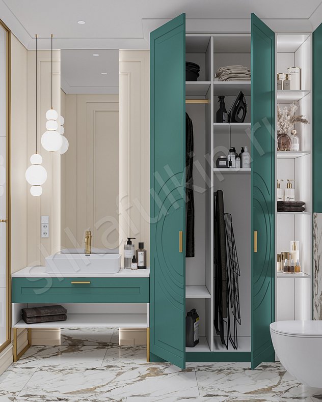 Мебель в ванную Линдор Зеленый Темные Светлые Коричневый Цветной Неоклассика 2х створчатые  Для вещей Для белья 11