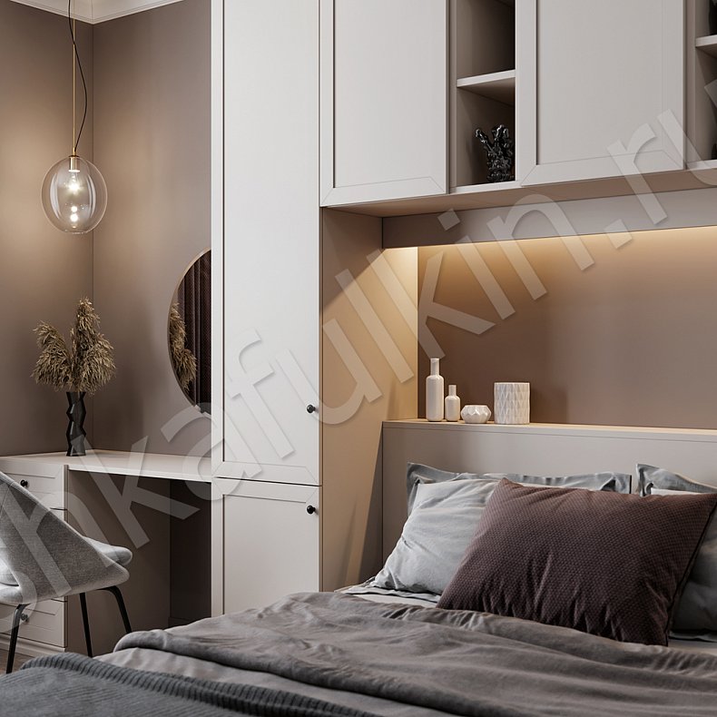 Гарнитур Глэдис Белый Коричневый Светлые Современный 4х створчатые Спальня Для белья Для книг Для декора Для вещей 9