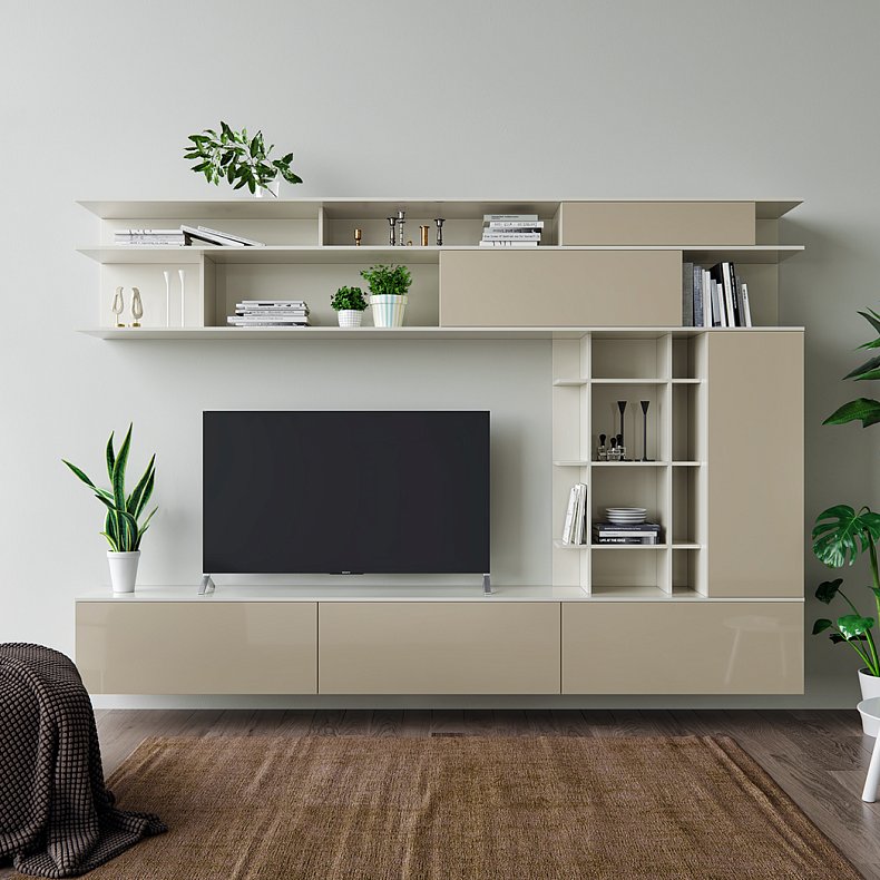 Стенка Палермо Светлые Коричневый Минимализм  Гостиная Под ТВ Для декора Для книг