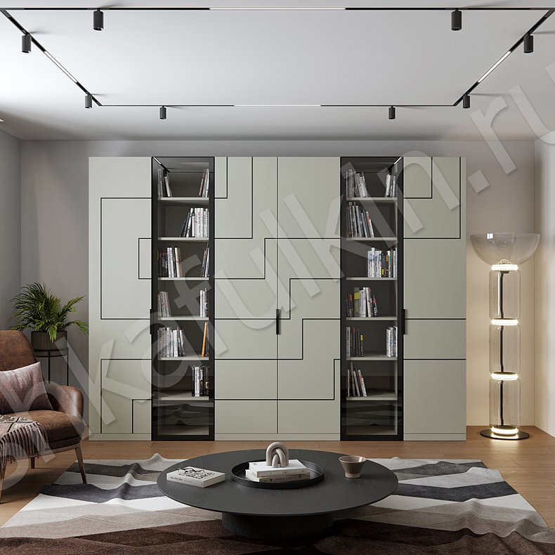 Изображение Шкаф-стенка Канзас Светлые Цветной Зеленый Современный 6и створчатые Гостиная Для книг Для вещей 1