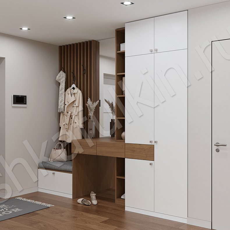 Прихожая Йона Светлые Древесный Белый Скандинавский 2х створчатые Прихожая Для вещей 1