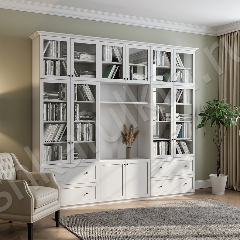 Стенка Рикко Светлые Белый Классика 4х створчатые Гостиная Для книг