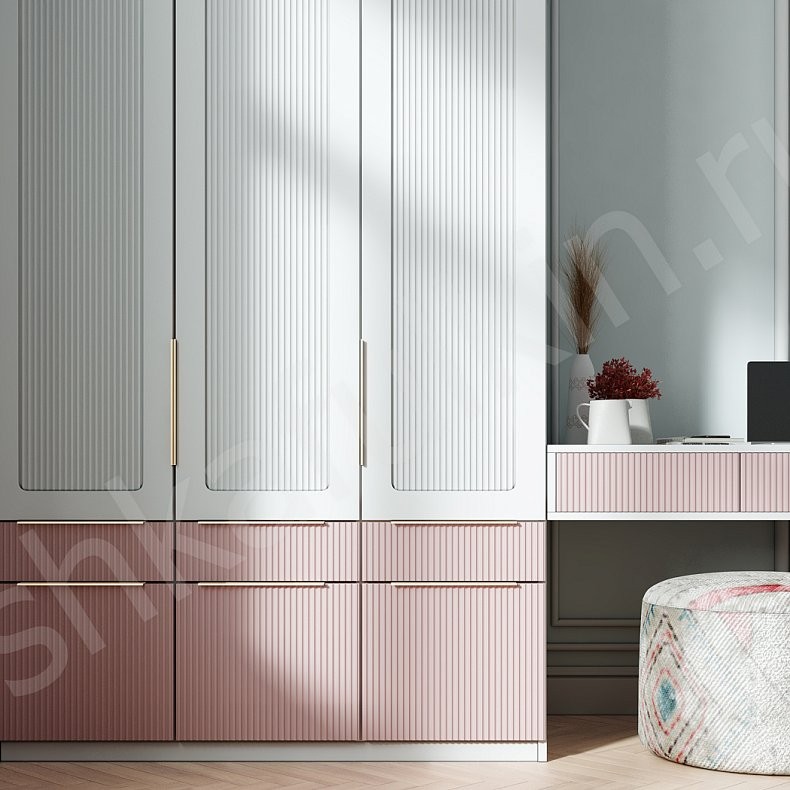 Изображение Детская Пинклайн Белый Розовый Модерн 3х створчатые Детская Для книг Для вещей 3