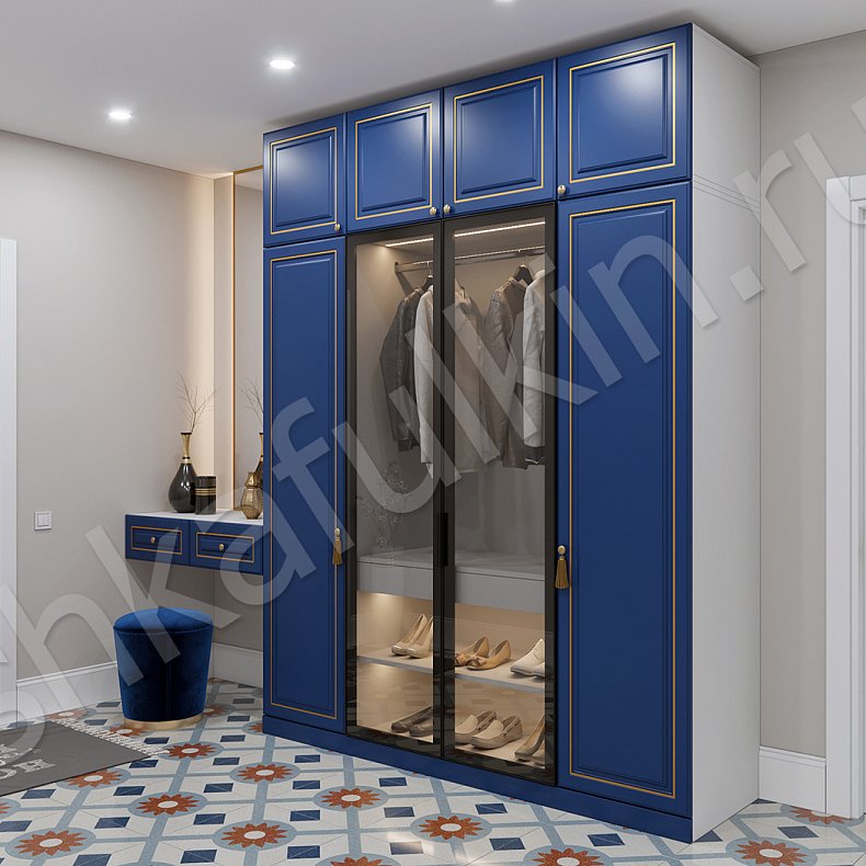 Прихожая Персей Белый Цветной Синий Золото Неоклассика 4х створчатые Прихожая Для вещей 1