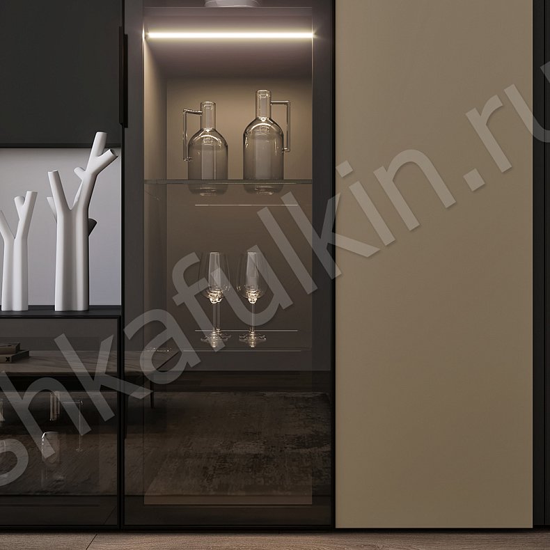 Изображение Стенка Зетта Коричневый Светлые Современный 6и створчатые Гостиная Для книг Для декора Для посуды Под ТВ Для вещей 3