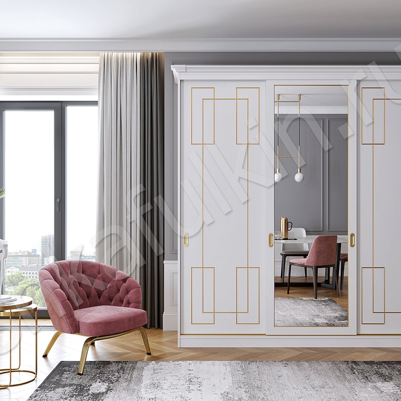 Корпусный шкаф-купе Маренго Золото Модерн 2х створчатые Гостиная Для вещей 10