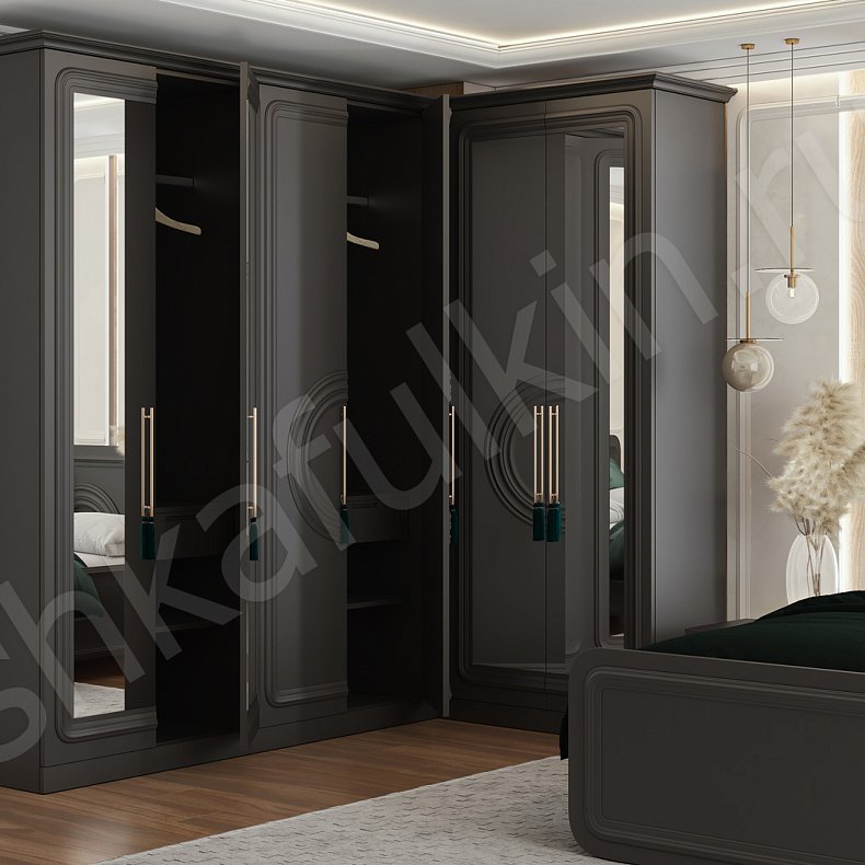 Угловой шкаф Санмарино Черный Темные Неоклассика 6и створчатые Спальня Для вещей 2