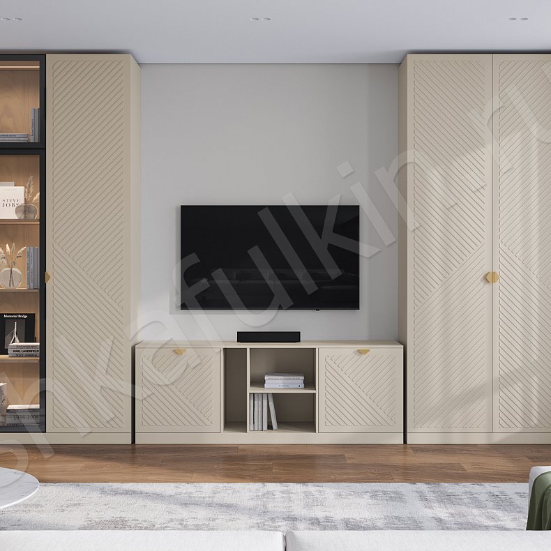 Стенка Пеппер Черный Темные Неоклассика 4х створчатые Гостиная Для книг Для декора Под ТВ