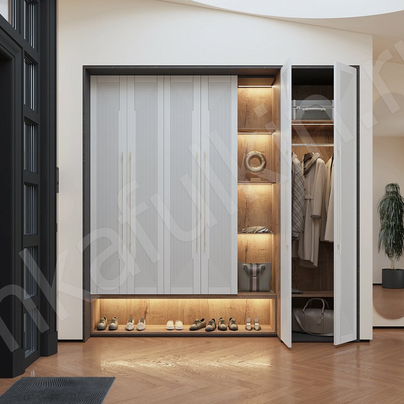 Изображение Прихожая Бергамо Светлые Белый Модерн 6и створчатые Прихожая Для вещей 2
