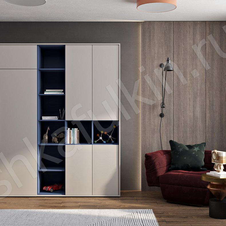 Изображение Шкаф Аморе Серый Белый Черный Цветной Синий Темные Минимализм 3х створчатые Гостиная Для книг Для декора Для вещей 4