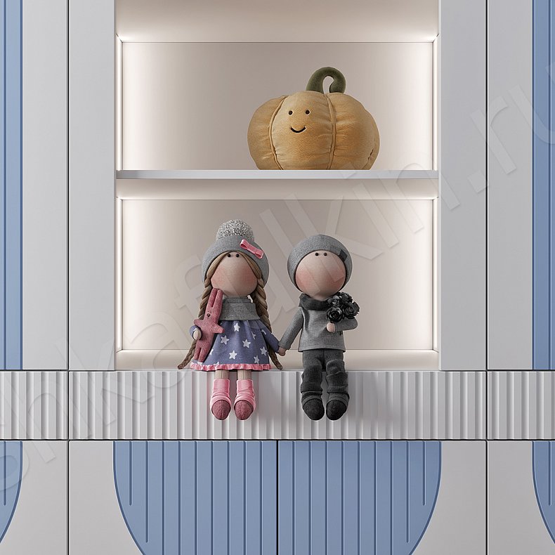 Детская Рианна Розовый Светлые Синий Цветной Белый Современный 4х створчатые Детская Для вещей Для декора Для книг 12