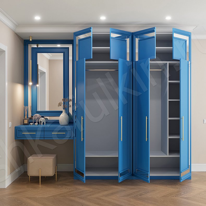 Изображение Прихожая Джорджия Белый Цветной Синий Светлые Неоклассика 4х створчатые Прихожая Для вещей 11