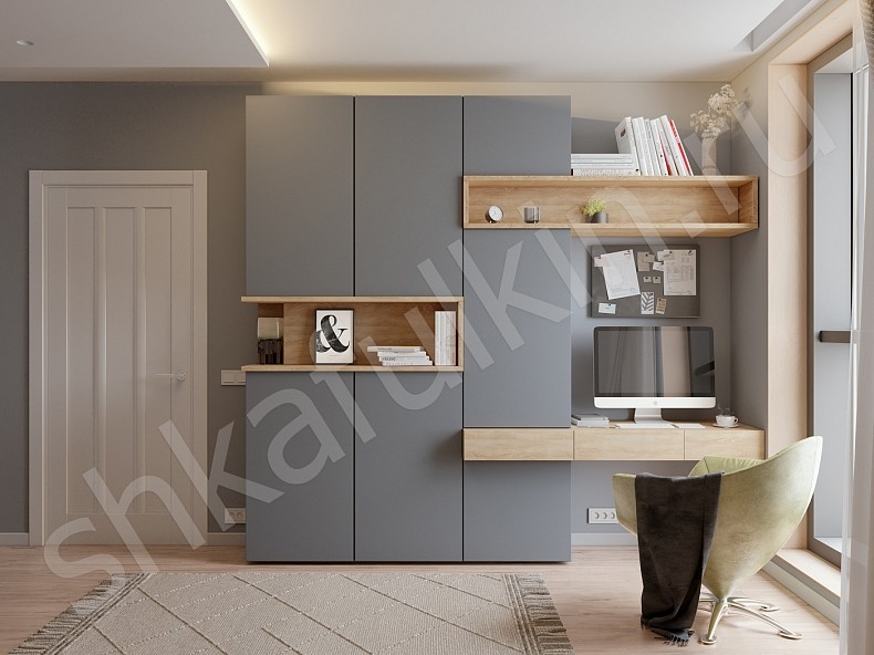 Изображение цвета Шкаф с рабочей зоной Джамбо Древесный Прованс 4х створчатые Спальня 