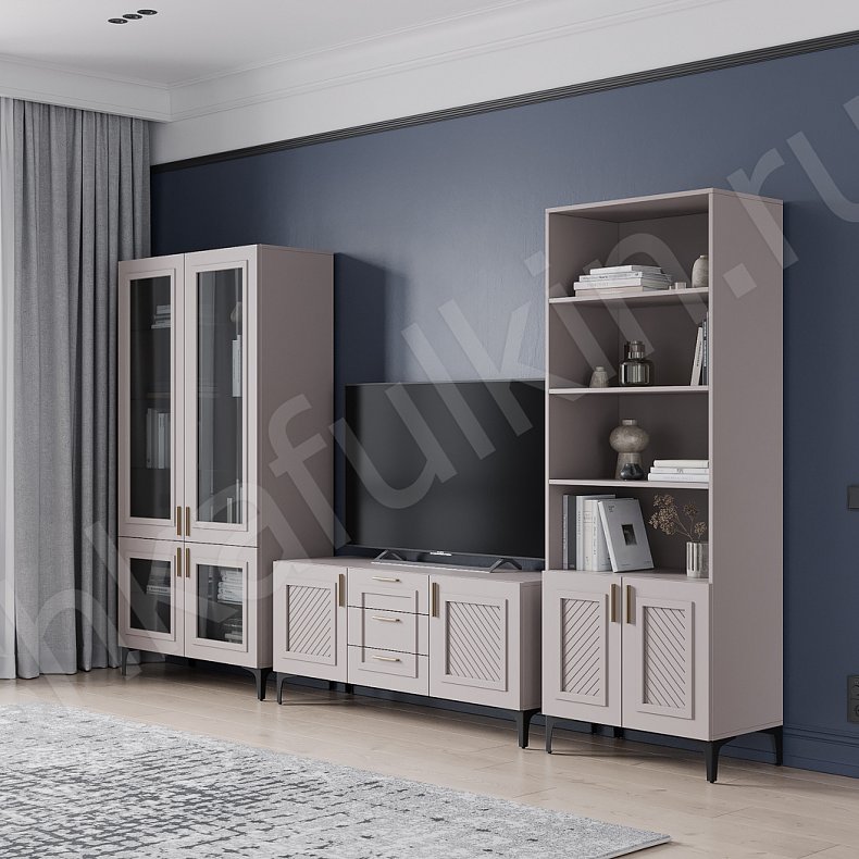 Изображение Стенка Танзано Белый Серый Светлые Темные Современный 2х створчатые Гостиная Для книг Для декора Под ТВ 2
