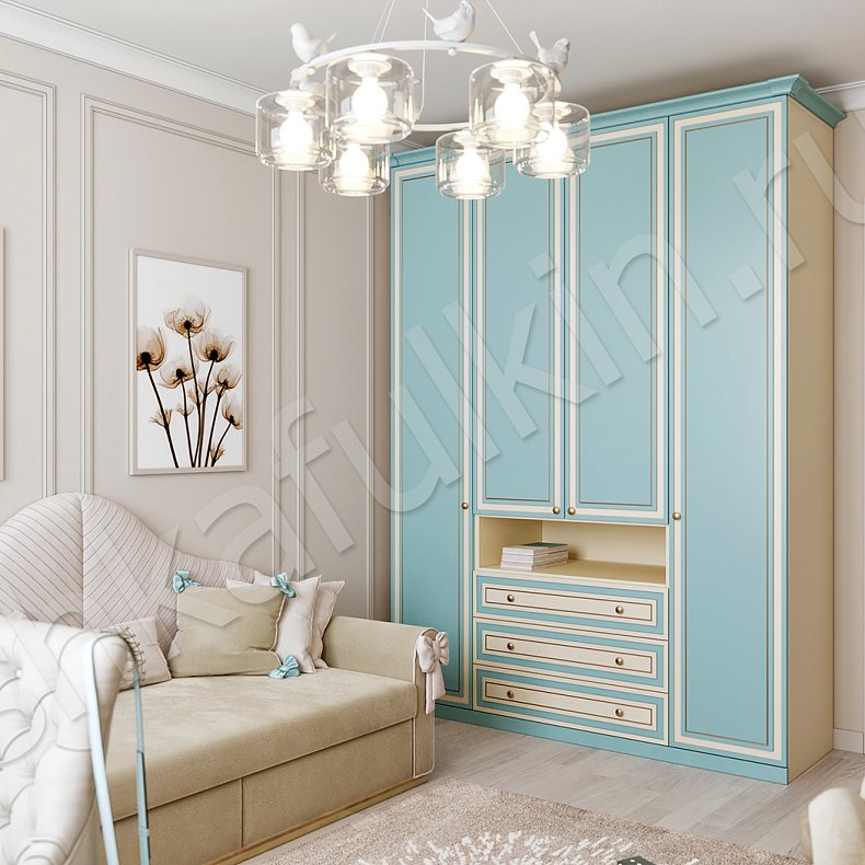 Изображение Детская Лора Белый Цветной Розовый Светлые Зеленый Классика 4х створчатые Детская Для книг Под ТВ Для вещей 18