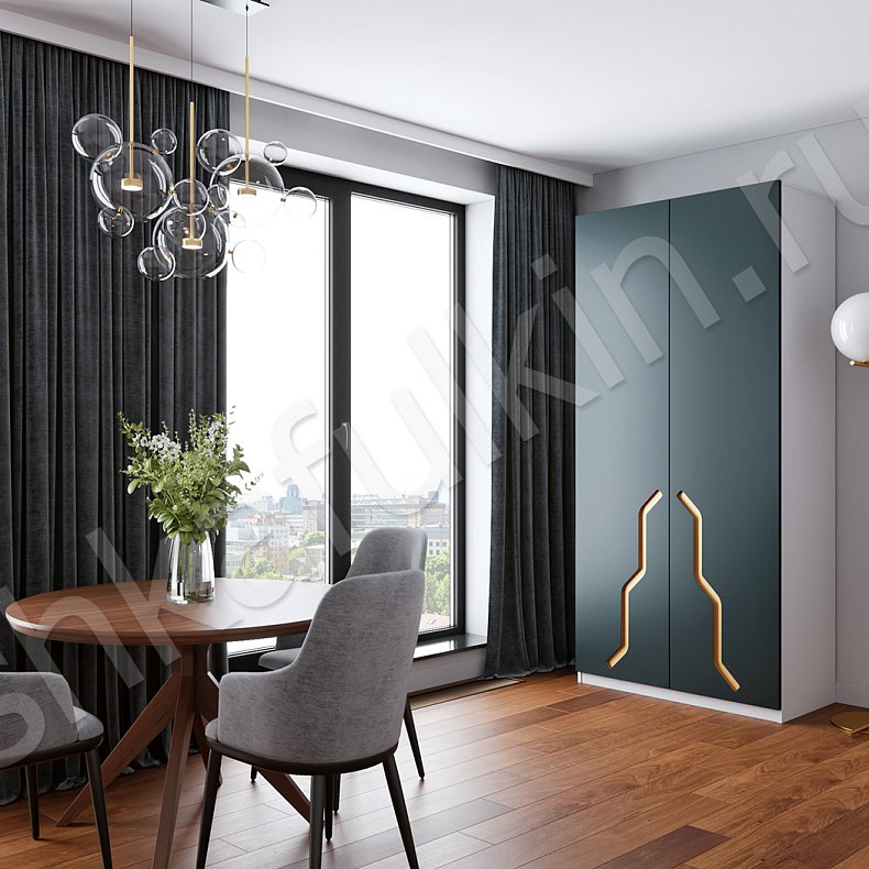 Изображение Корпусный шкаф Консул Цветной Серый Синий Темные Золото Модерн 2х створчатые Гостиная Для вещей 4