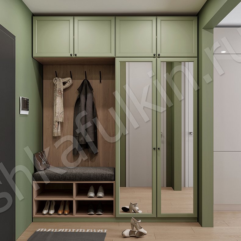 Изображение Прихожая Тринити Белый Цветной Светлые Зеленый Неоклассика 2х створчатые Прихожая Для вещей 1