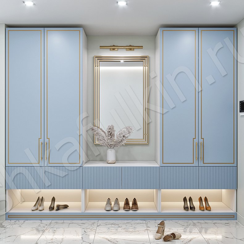 Изображение Прихожая Нео Золото Синий Цветной Белый Неоклассика 4х створчатые Прихожая Для вещей 1