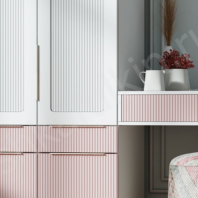 Изображение Детская Пинклайн Белый Розовый Модерн 3х створчатые Детская Для книг Для вещей 6