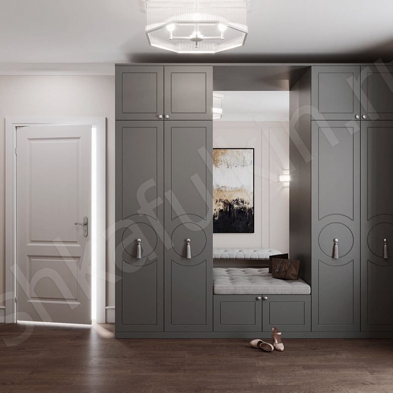Шкаф в прихожую Агава Ола Серый Темные Классика 4х створчатые Коридор Для вещей 1
