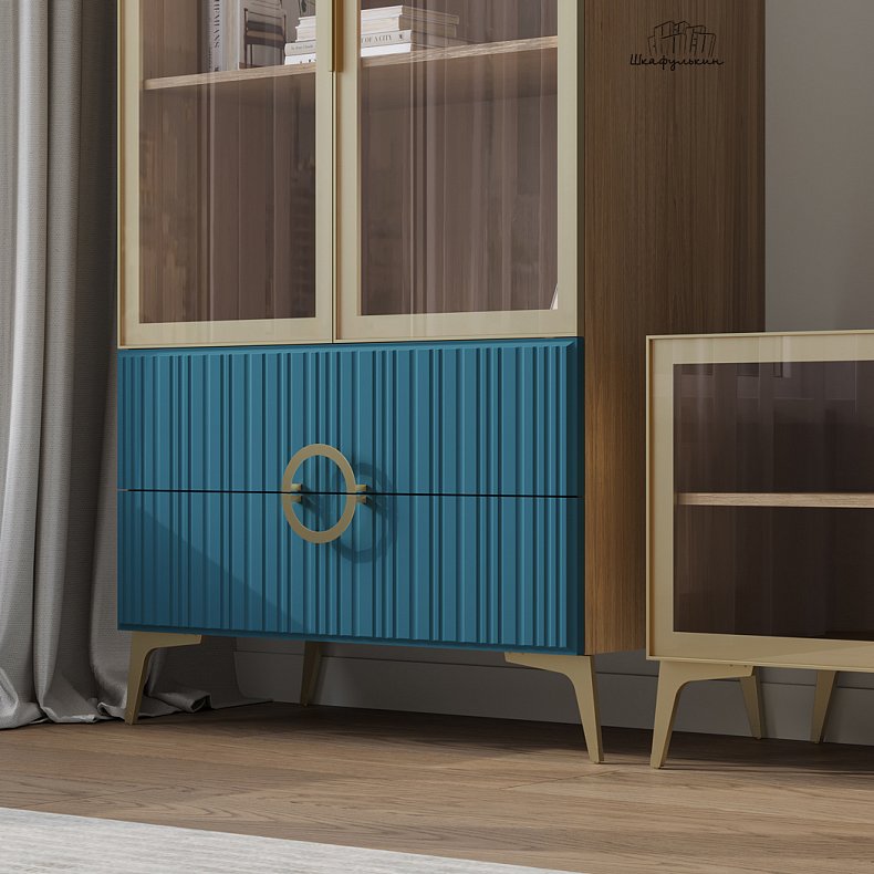 Стенка Обсидиан Синий Темные Светлые Красный Цветной Черный Белый Неоклассика 2х створчатые Гостиная Под ТВ Для книг 18