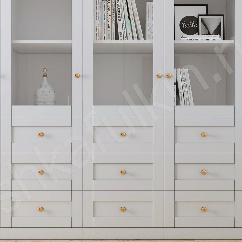 Изображение Шкаф-витрина Рамонес Светлые Белый Неоклассика 5и створчатые Гостиная Для книг 3