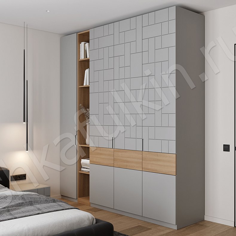Шкаф Честер Древесный Светлые Серый Модерн 4х створчатые Спальня Для декора Для вещей