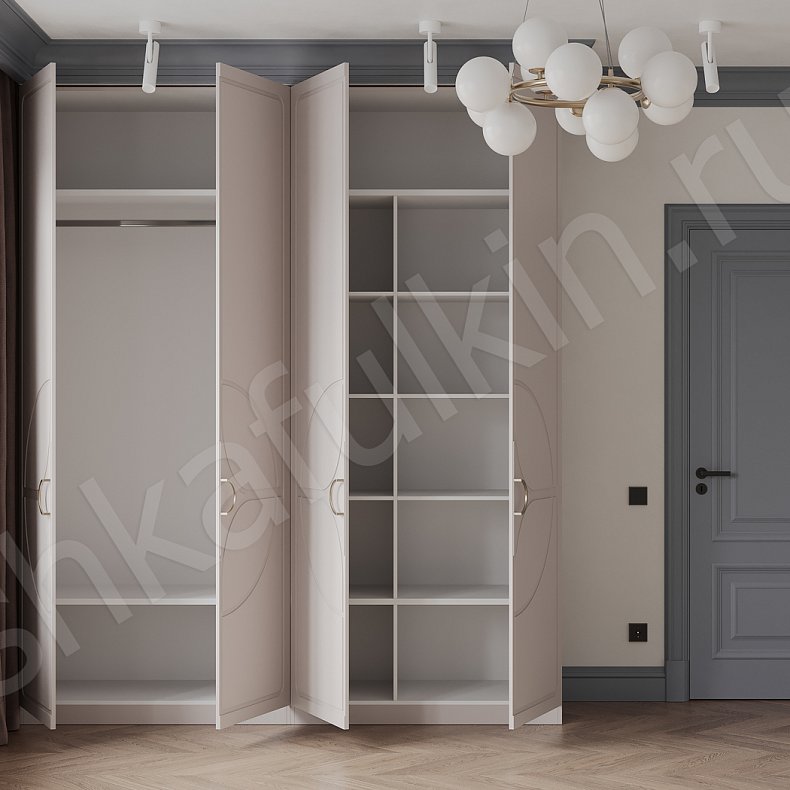 Изображение Шкаф Кимберли Белый Светлые Современный 4х створчатые Спальня Для вещей 4